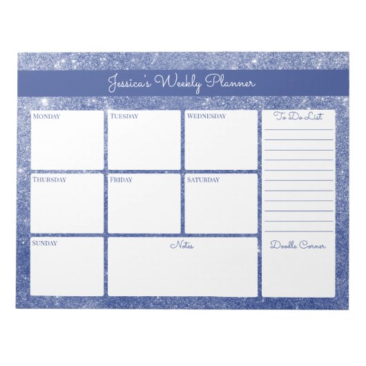 Aangepaste weekplanning voor Blauwe Shimmer en lij Notitieblok (Voorkant)