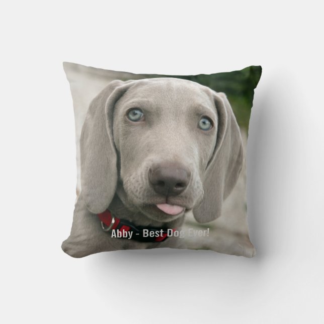 Aangepaste Weimaraner Dog Foto en Dog Name Kussen (Voorkant)