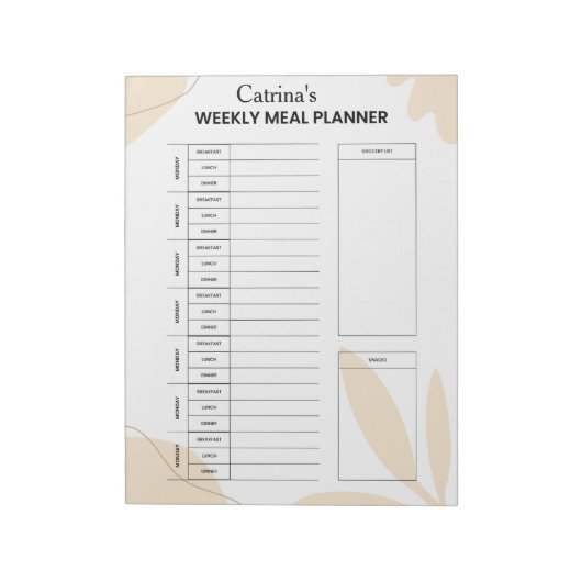 Aangepaste wekelijkse maaltijdplanner notitieblok (Gedraaid)