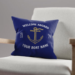 Aangepaste Welkom Aan Boord Bootnaam Marineblauw & Kussen