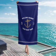 Aangepaste Welkom Aboard Boot Naam Marineblauw & G