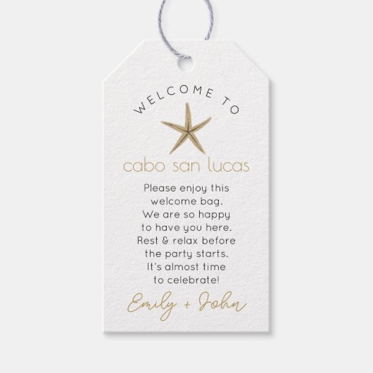 Aangepaste 'Welkom in Cabo San Lucas'-huwelijkseti Cadeaulabel (Voorkant)