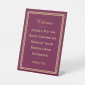 Aangepaste Welkom Verwijder uw schoenen Plum Reclamebord Met Voetstuk (Voorkant)