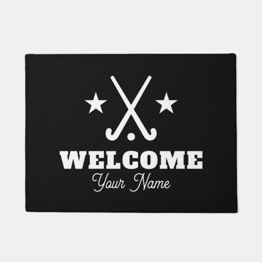 Aangepaste welkomstdeurmat met hockeysticks deurmat (Voorkant)