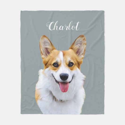 Aangepaste Welsh Corgi Dog gepersonaliseerde teken Fleece Deken (Voorkant)