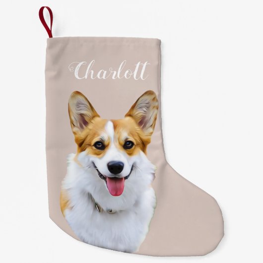 Aangepaste Welsh Corgi Dog gepersonaliseerde teken Kleine Kerstsok (Voorkant)