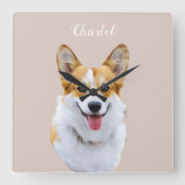 Aangepaste Welsh Corgi Dog gepersonaliseerde teken Vierkante Klok (Voorkant)