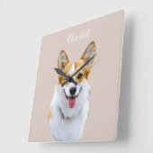 Aangepaste Welsh Corgi Dog gepersonaliseerde teken Vierkante Klok (Hoek)