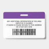 Aangepaste Werknemer - Foto, Bar Code, Logo, Naam  Badge (Achterkant)
