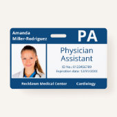 Aangepaste werknemer Foto Blauw Wit Ziekenhuis ID Badge (Voorkant)