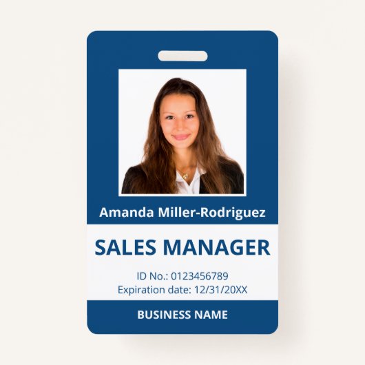 Aangepaste werknemer Foto Blue White-ID Badge (Voorkant)