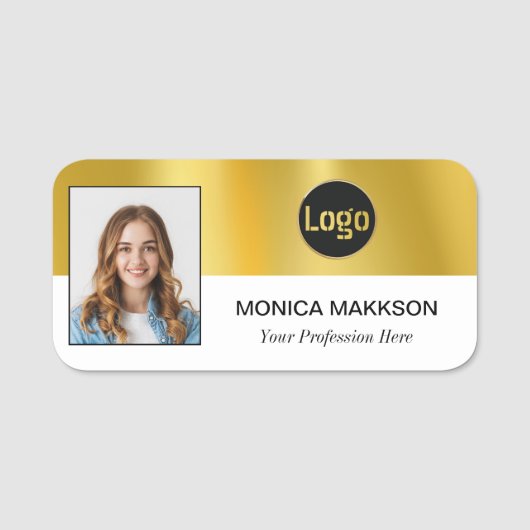 Aangepaste werknemer Foto, Logo, Naam -Kan kleur b Naamplaatje (Voorkant)