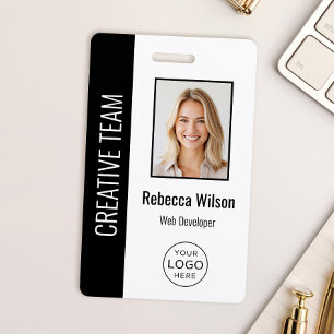 Aangepaste werknemer Foto, Logo, naam zwart Badge