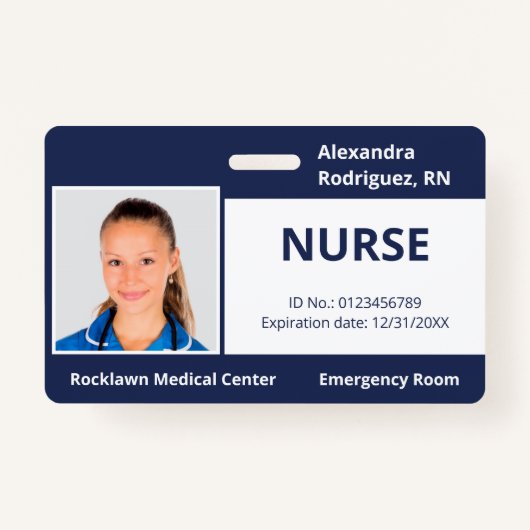 Aangepaste werknemer Foto marine Blue Medical ID Badge (Voorkant)