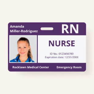Aangepaste werknemer Foto Paars White Medical ID Badge