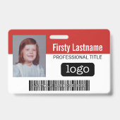 Aangepaste werknemer - Foto, streepjescode, Logo, Badge (Voorzijde)