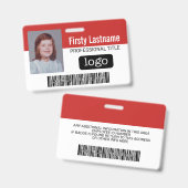 Aangepaste werknemer - Foto, streepjescode, Logo, Badge (Voor- en achterkant)