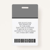 Aangepaste werknemer - Foto, streepjescode, Logo,  Badge (Achterkant)
