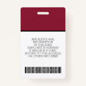 Aangepaste werknemer - Foto, streepjescode, Logo,  Badge (Achterkant)