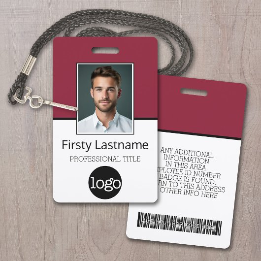 Aangepaste werknemer - Foto, streepjescode, Logo, Badge