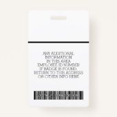 Aangepaste werknemer - Foto, streepjescode, Logo,  Badge (Achterkant)