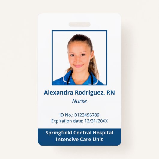 Aangepaste werknemer Foto White Blue Medical ID Badge (Voorkant)