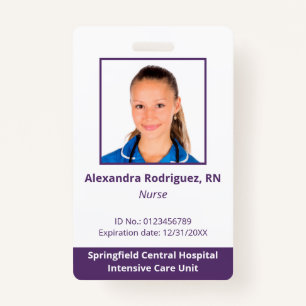 Aangepaste werknemer Foto White Paars Hospital ID Badge