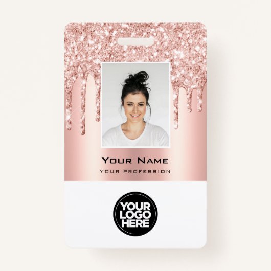 Aangepaste werknemer Glitter Drips Roos Gold Naam Badge (Voorkant)