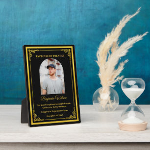 Aangepaste Werknemer Van Het Jaar Foto Logo Goud Fotoplaat