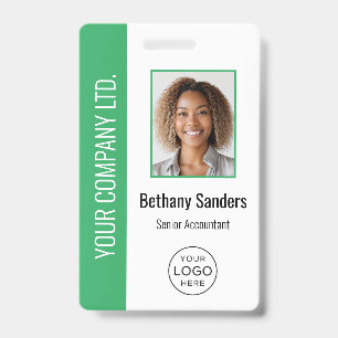 Aangepaste Werknemersfoto, Logo, Naam Groen Badge