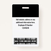 Aangepaste werknemersfoto, streepjescode, Logo, zw Badge (Achterkant)