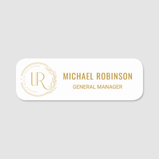 Aangepaste werknemersnaam Gold Script Logo Magneti Naamplaatje (Voorkant)
