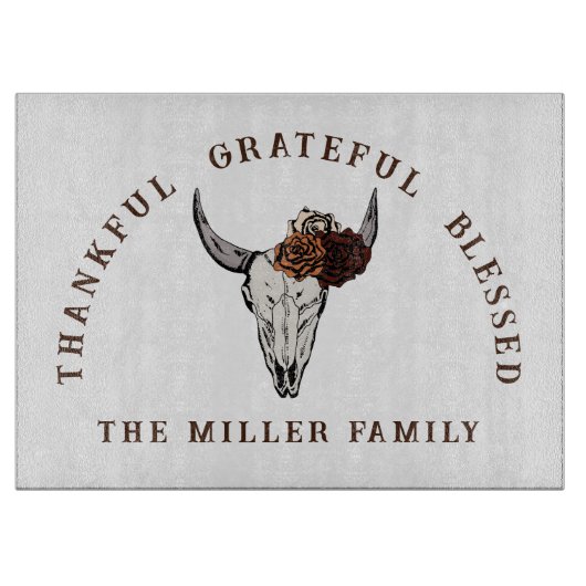 Aangepaste Westerne Bloemenstier Schedel Snijplank (Voorkant)