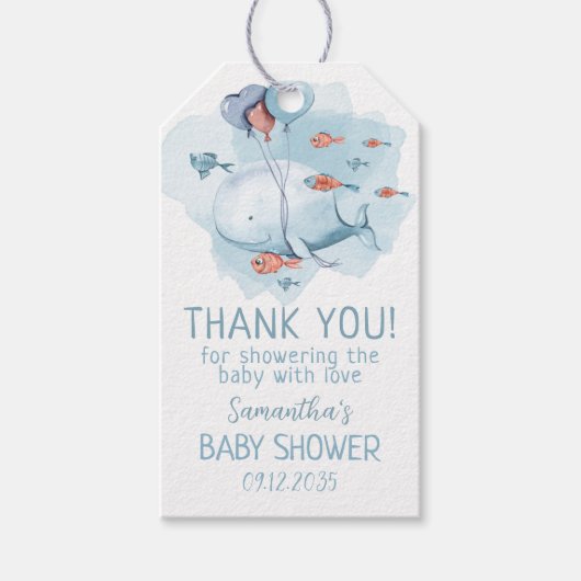 Aangepaste Whale Boy Baby shower Gasten Dank u Cadeaulabel (Voorkant)