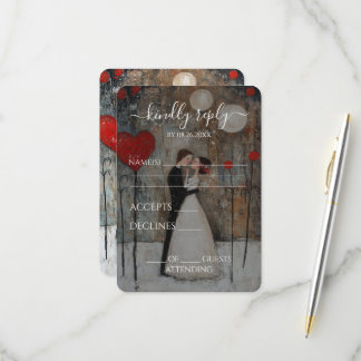 Aangepaste Whimsical Bruid & Bruidegom Huwelijk RSVP Kaartje