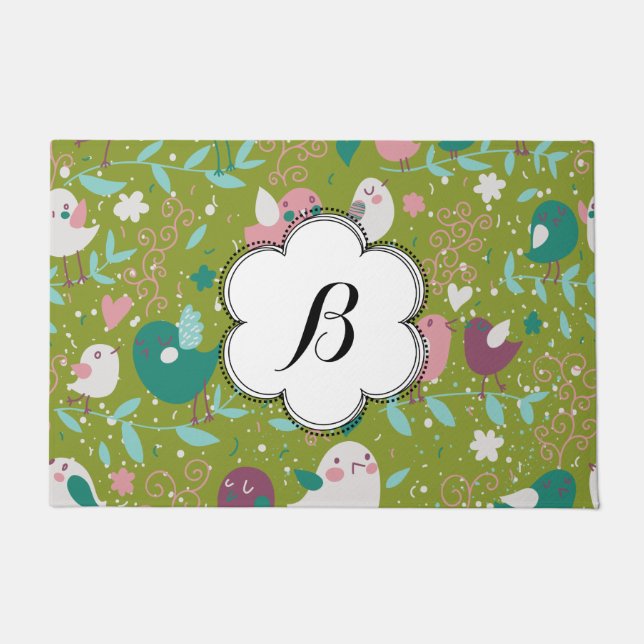 Aangepaste Whimsy Tweety Vogels op Vines Garden Deurmat (Voorkant)