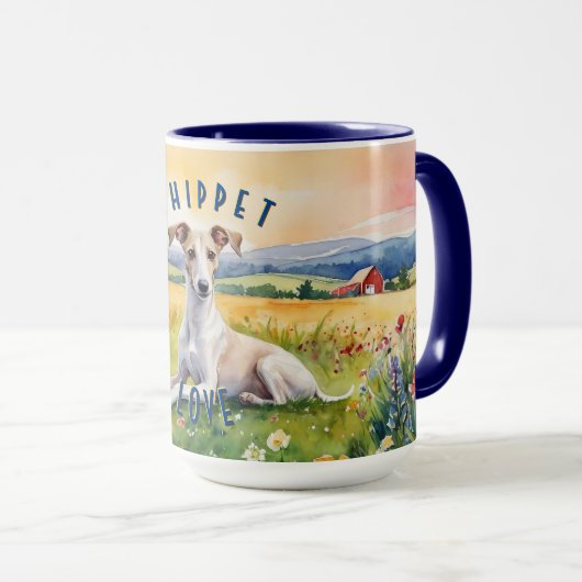Aangepaste Whippet Sunrise Mok, Snip in Elegance Mok (Voorkant rechts)