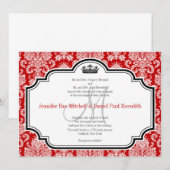 Aangepaste White Damask Red Black Wedding-uitnodig Kaart (Voorkant / Achterkant)