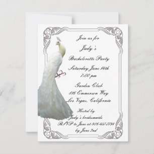 Aangepaste White Peacock Bachelorette Party Invita Kaart