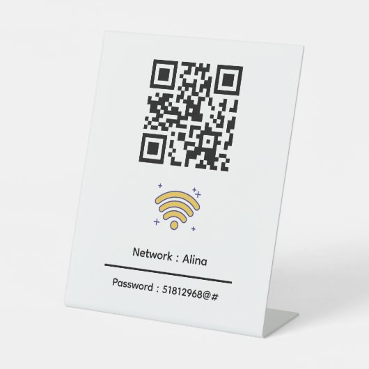 Aangepaste WiFi QR-code | Netwerkwachtwoord modern Reclamebord Met Voetstuk (Voorkant)