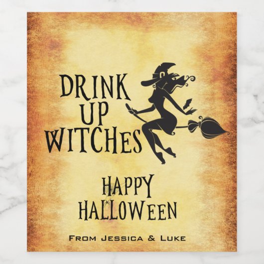 Aangepaste wijnlabel Drink up Witches Halloween Wijn Etiket (Enkel label)
