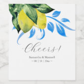 Aangepaste wijnlabels Citroenen Blauw en Geel Wijn Etiket (Enkel label)