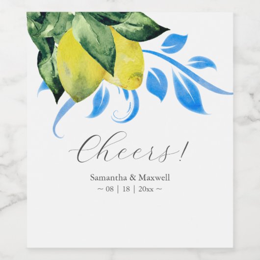 Aangepaste wijnlabels Citroenen Blauw en Geel Wijn Etiket (Enkel label)