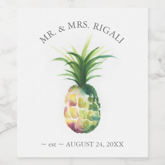 Aangepaste wijnlabels Waterverf ananas Wijn Etiket (Enkel label)