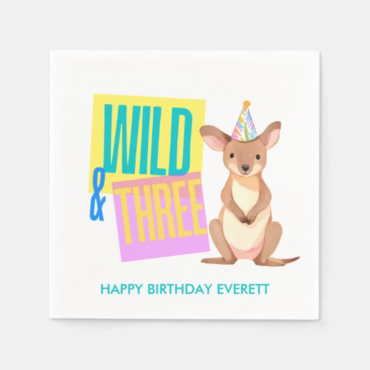 Aangepaste Wild & Drie Kangoeroe 3e Verjaardag Ser Servet (Voorkant)