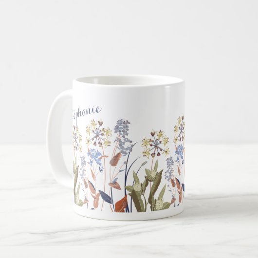 Aangepaste Wildbloemen Sage Groene en Blauwe Mok (Voorkant links)