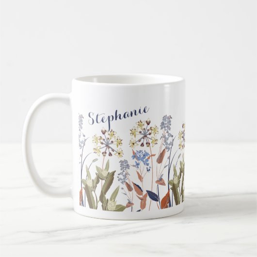 Aangepaste Wildbloemen Sage Groene en Blauwe Mok (Links)