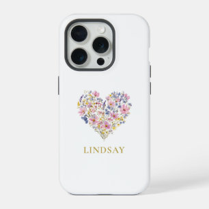 Aangepaste Wilde Bloemen Hart Naam iPhone 15 Pro Hoesje