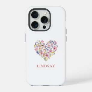 Aangepaste Wilde Bloemen Hart Naam iPhone 15 Pro Hoesje