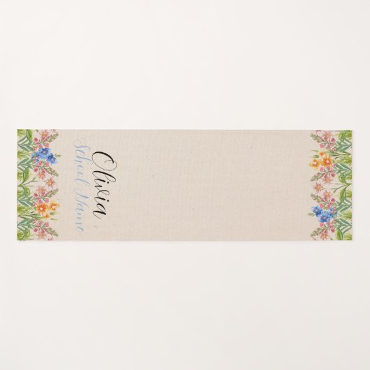 Aangepaste Wildflower Floral Script Naam Yogamat (Voorkant (horizontaal))